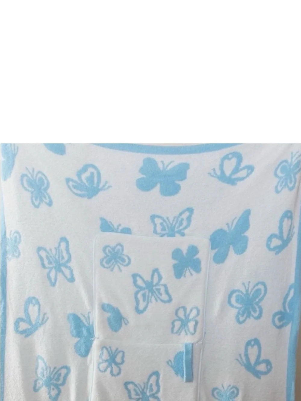 Soft Blue Butterfly Throw Blanket - White & Light Blue